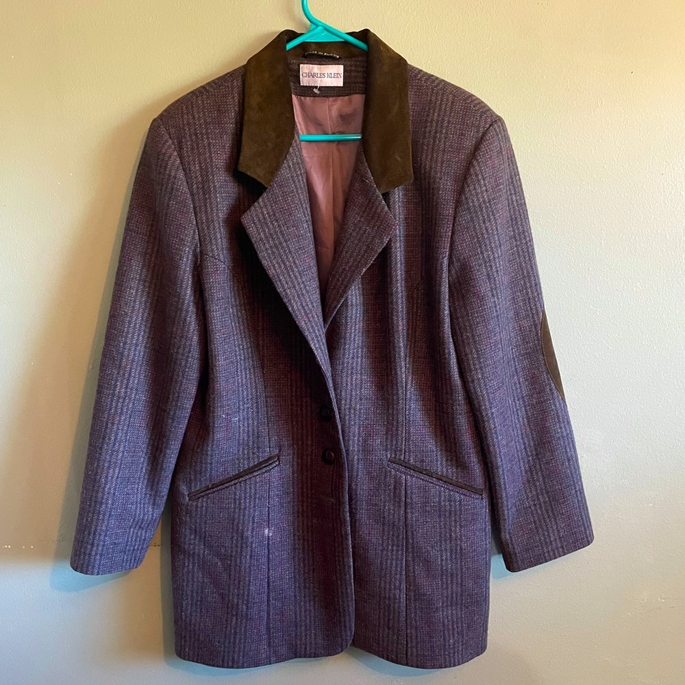 Charies Klen Brown Coat w/ Leather Collar and Elbow Patches